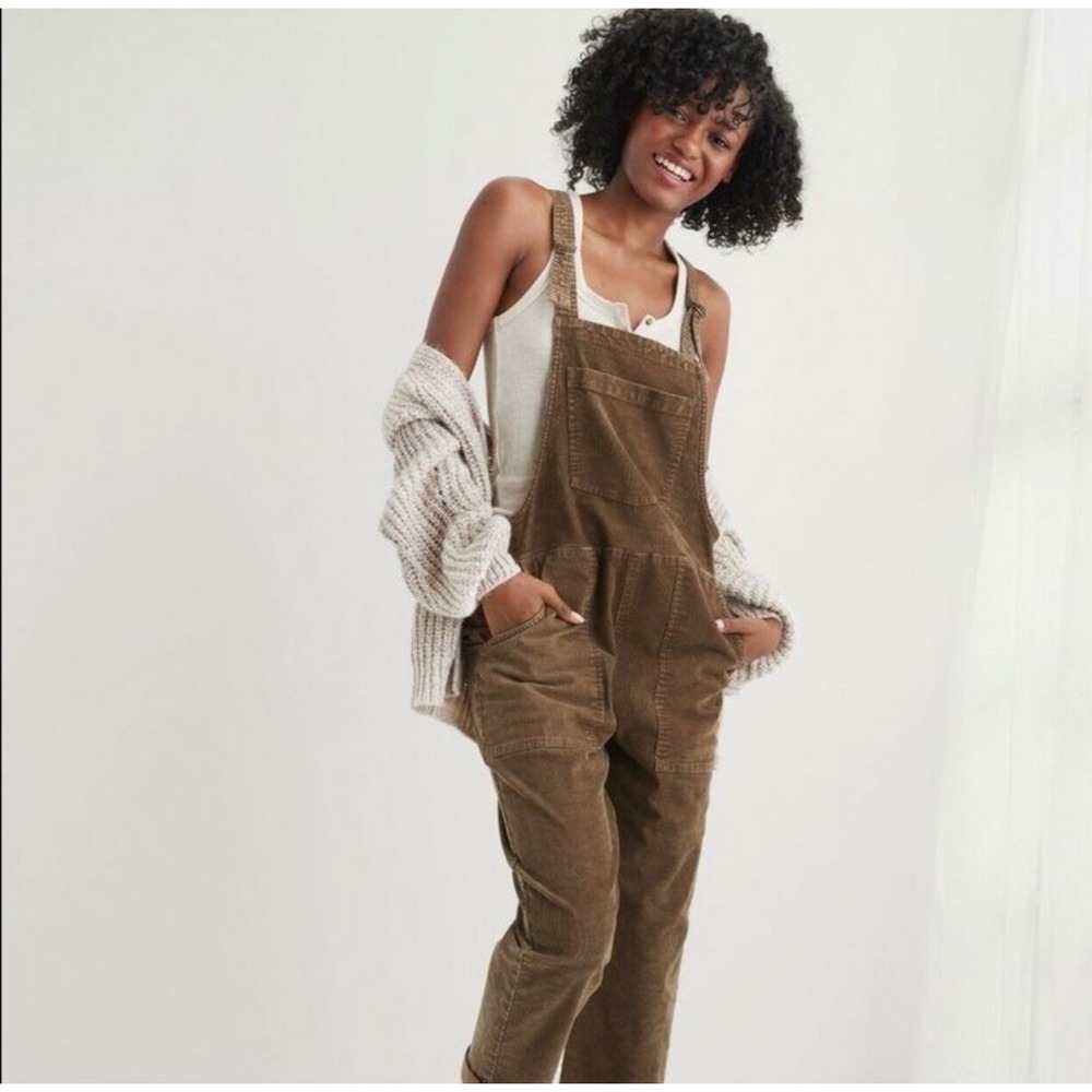 aerie Olive Green Corduroy Overalls Jumpsuit